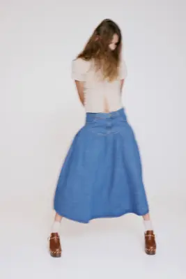 Jupe froncée en denim - Bleu denim foncé — photo 1