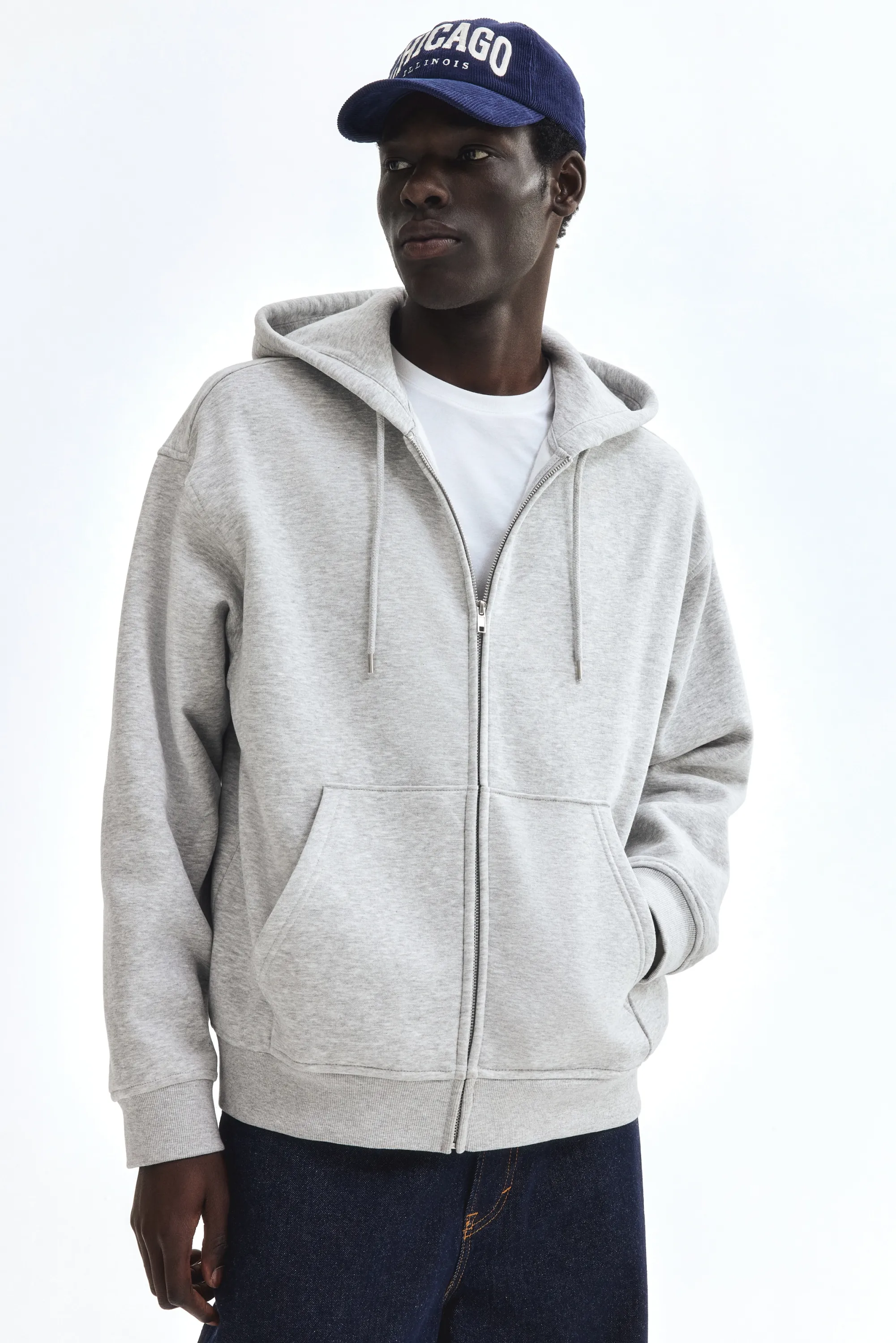 Veste à capuche zippée Loose Fit - Gris chiné