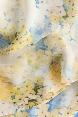 Robe volantée en mousseline avec écharpe - Jaune clair/fleuri — photo 5