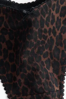 Culotte Thong en mesh - Marron foncé/imprimé léopard — photo 2
