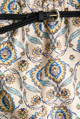 Short en lin mélangé avec ceinture - Beige clair/motif — photo 3