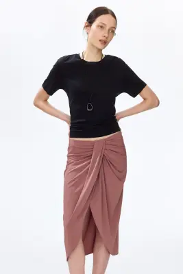 Jupe en jersey à effet drapé - Rose ancien foncé — photo 1
