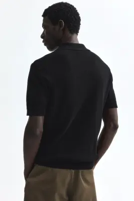 Polo texturé Slim Fit - Noir — photo 3