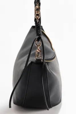 Sac porté épaule avec détail zippé - Noir — photo 2