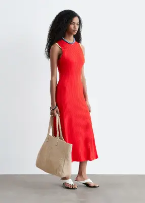 Robe midi côtelée - Rouge — photo 4