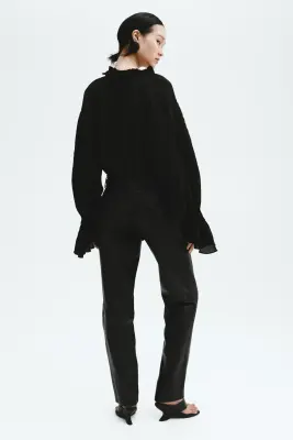 Blouse brodée en lin mélangé - Noir — photo 2