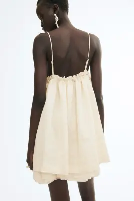Robe courte à bretelles fines - Crème — photo 3