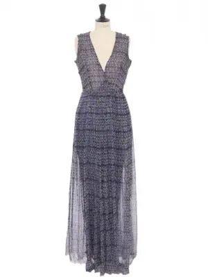 Robe longue sans manche en voile de soie imprimée bleu Prix boutique 1000€ Taille 36 — photo 1