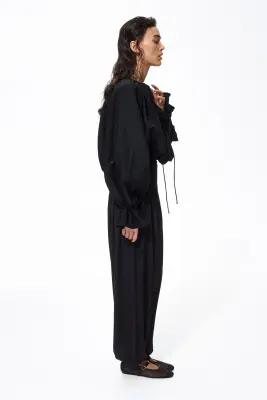 Pantalon plissé à jambes barrel - Noir — photo 2