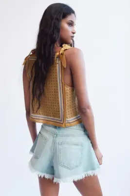 Top imprimé en viscose mélangée - Beige foncé/motif — photo 3