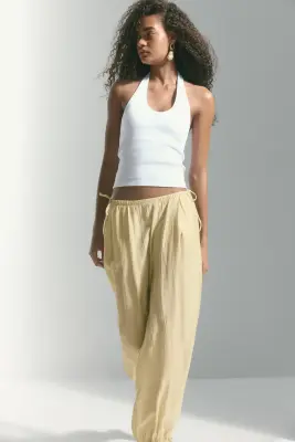 Pantalon à cordon avec jambes ballon - Jaune clair — photo 1