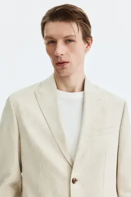 Veste Regular Fit en lin mélangé - Beige clair — photo 2