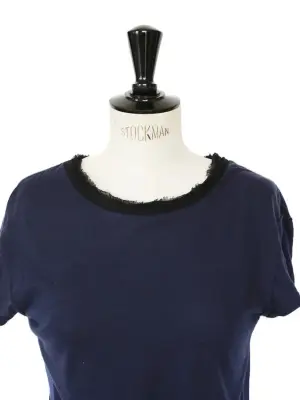 Robe manches courtes en coton bleu marine et soie noire Prix boutique 850€ Taille 36 — photo 4