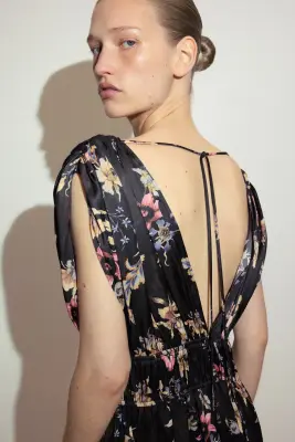 Robe drapée avec détail à nouer - Noir/fleuri — photo 2