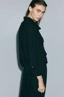 Chemise popover en piqué - Noir — photo 2