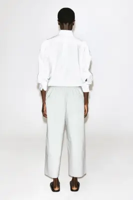 PANTALON DROIT EN COTON À CORDON DE SERRAGE - GRIS CLAIR — photo 3