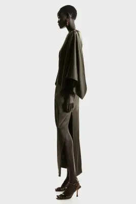 Robe cape en satin - Vert foncé — photo 4