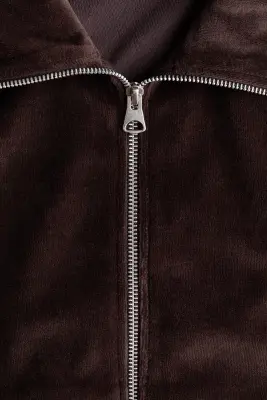 Sweat zippé en velours maille - Marron foncé — photo 4