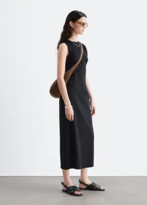 Robe midi ajustée en jersey de coton - Noir — photo 4