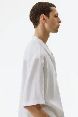 Chemise Relaxed Fit en lin avec col cubain - Blanc — photo 2