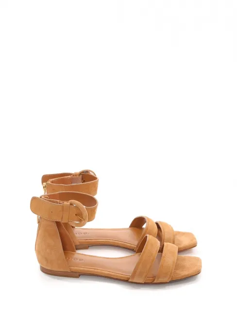 Sandales plates à bride cheville en suede marron camel Prix boutique 265€ Taille 35