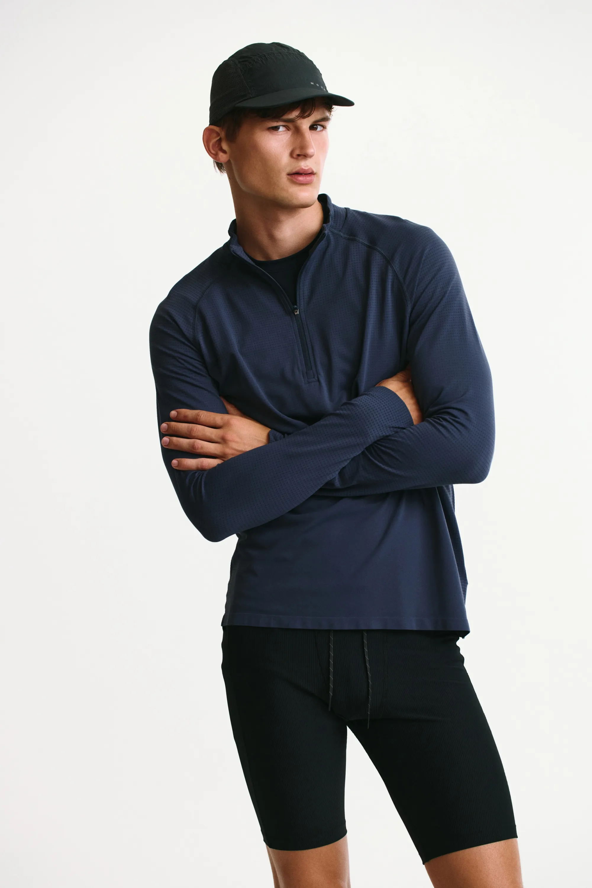 T-shirt de sport à col zippé Muscle Fit DryMove™ - Bleu foncé