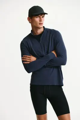 T-shirt de sport à col zippé Muscle Fit DryMove™ - Bleu foncé — photo 1