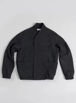 Kimono Bomber Jacket in Dark Gray Carded Wool — photo 2