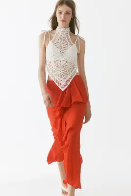 Jupe volantée en viscose mélangée - Rouge vif — photo 1