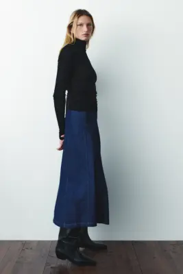 Jupe plissée en denim - Bleu denim foncé — photo 3