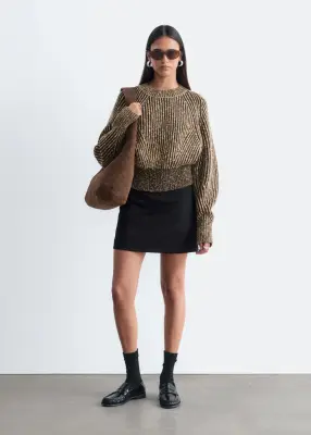 Pull en mélange de laine et de coton - Marron chiné — photo 2