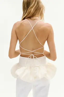 Top à bretelles fines avec base à effet boule - Crème — photo 2