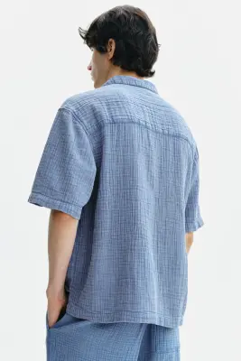Chemise Relaxed Fit en mousseline - Bleu ancien — photo 2