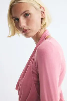Top à effet superposé en maille - Rose — photo 3