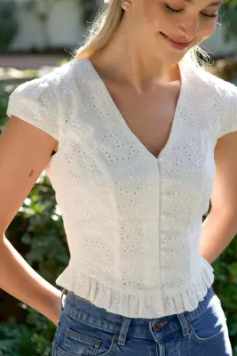 Gina Cotton Blouse - White embroidery — photo 4