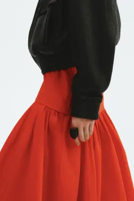 Jupe midi ballon - Rouge vif — photo 2