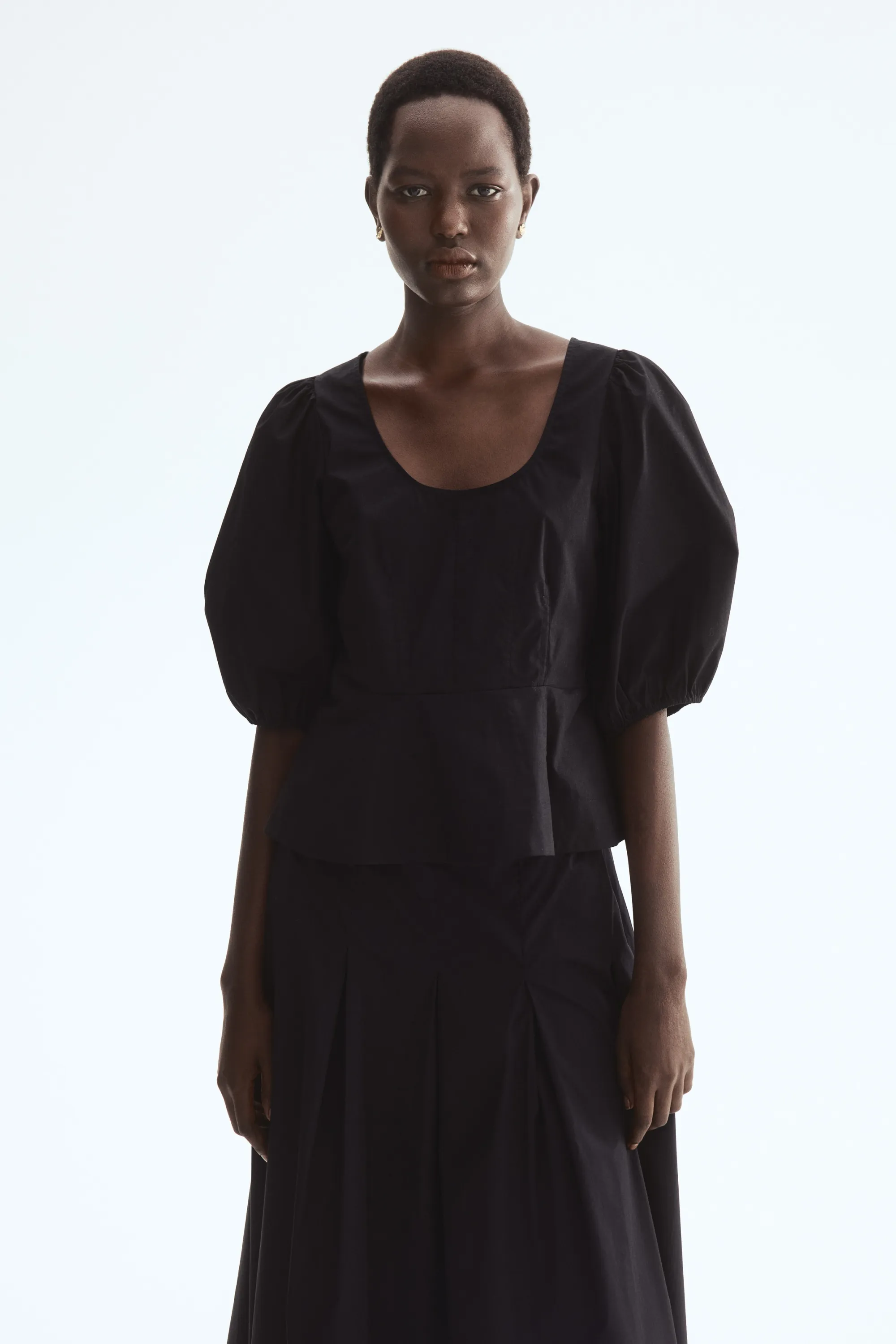 Blouse péplum en coton - Noir