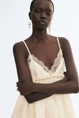 Robe courte à bretelles fines - Crème — photo 1
