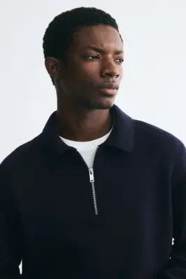 Polo Regular Fit en laine - Bleu marine — photo 1