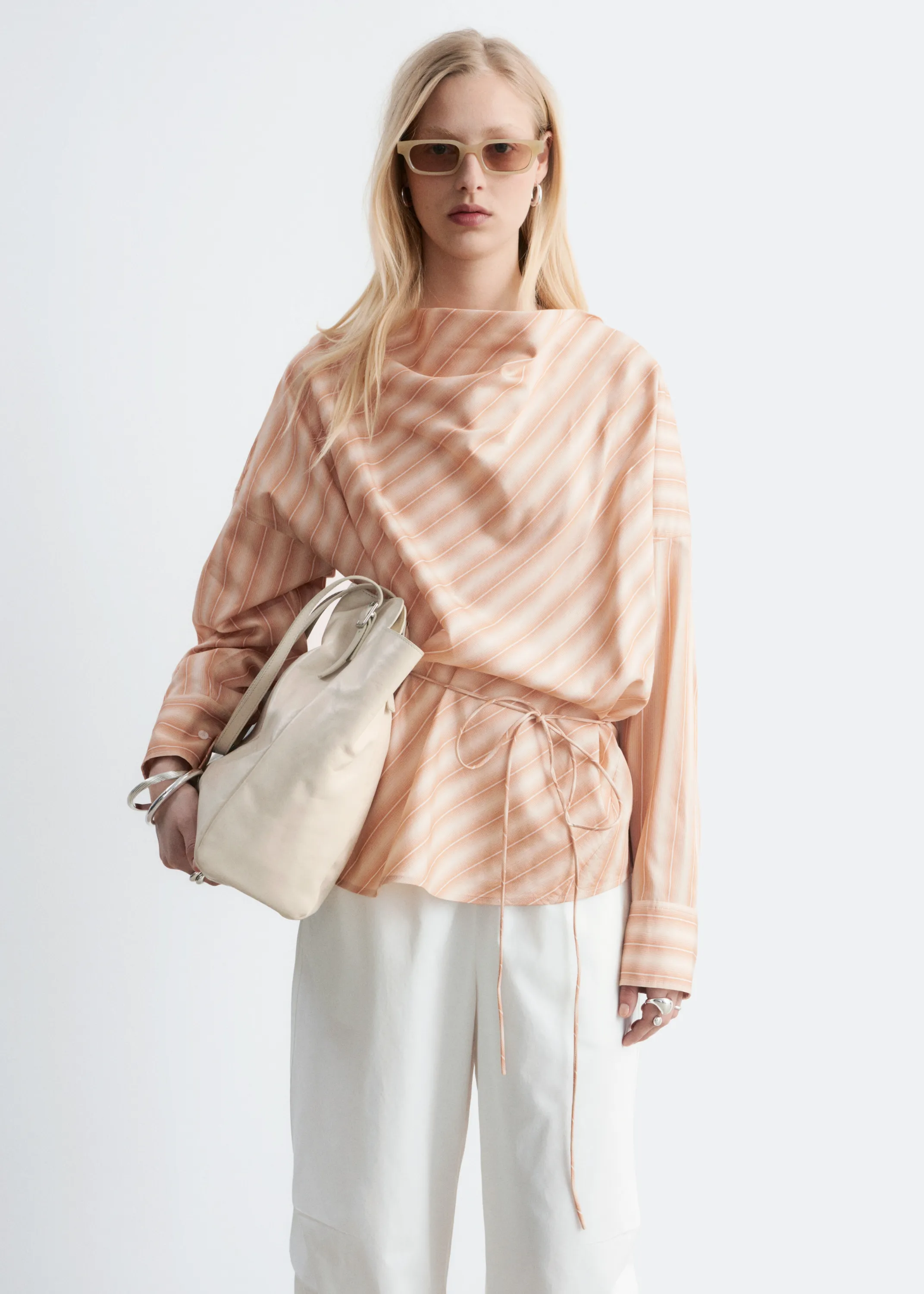 Blouse rayée à col bénitier - Orange/Rayures