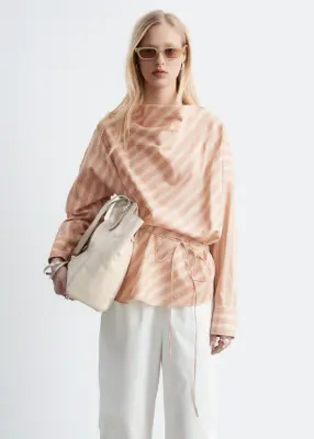 Blouse rayée à col bénitier - Orange/Rayures — photo 1