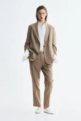 Blazer à fermeture droite en twill - Taupe — photo 1