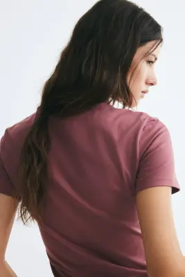 T-shirt ajusté en coton mélangé - Rose ancien foncé — photo 3
