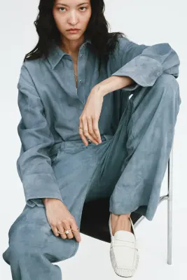 Chemise en cuir velours - Bleu ancien — photo 2
