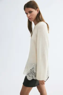 Lace-trimmed jumper - Crème — photo 2