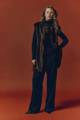 Veste sans manches avec ceinture à nouer - Marron foncé — photo 1