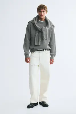 Pull Relaxed Fit en maille côtelée - Vert sauge — photo 2