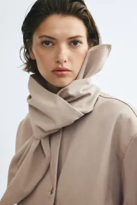 Scarf-collar twill jacket - Beige clair — photo 3