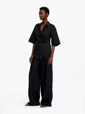 Chemise cache-cœur en coton - Noir — photo 1