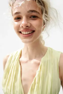 Robe en mousseline à effet drapé - Jaune clair — photo 1
